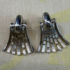 Vintage Monet Silver-Tone Fan Drop Clip-On Earrings